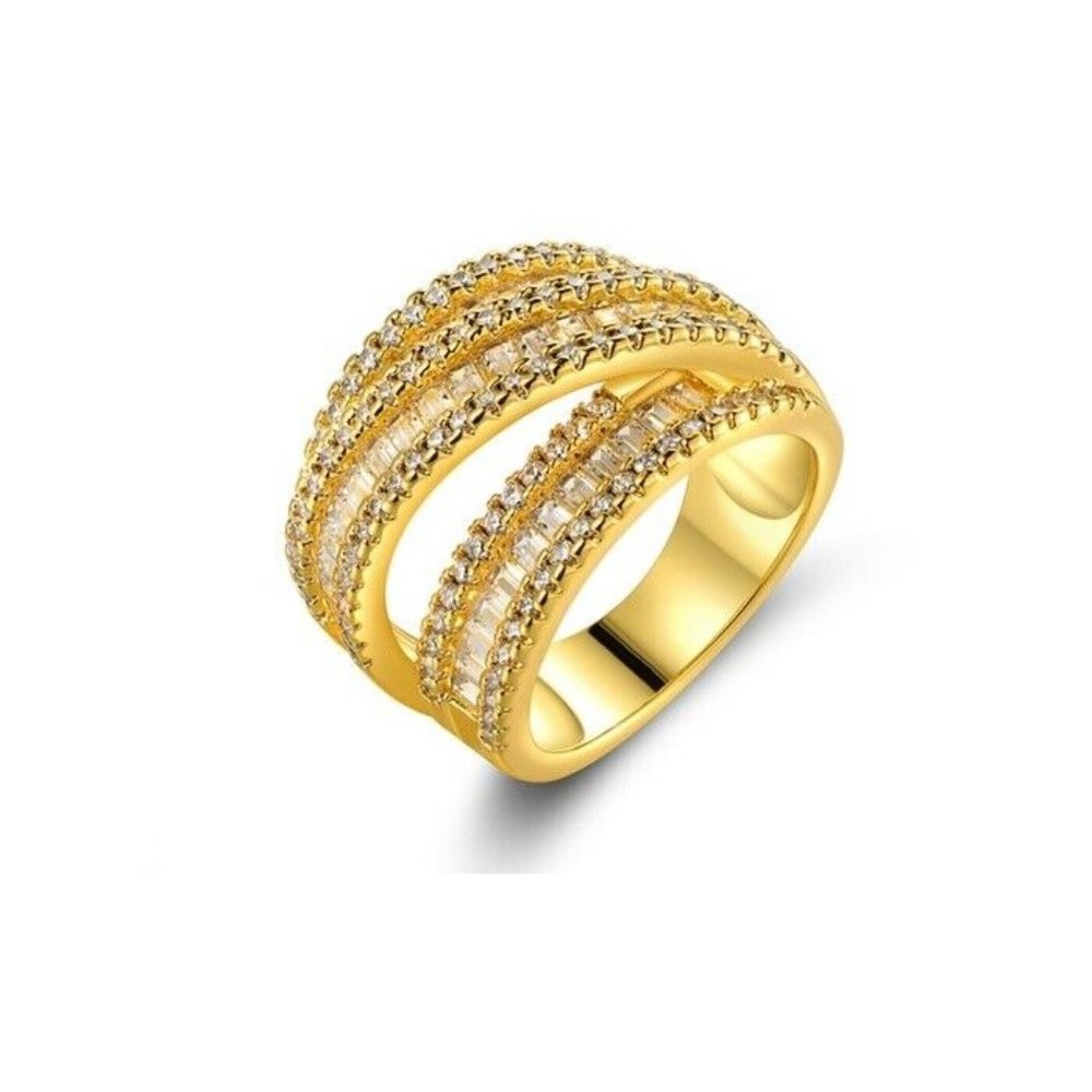 18K Gold Plated Cubic Zirconia Entwined Ring 7 - Picture 2 of 3